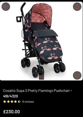 Cosatto Supa 3 Pretty Flamingo Pushchair - Pink/Blue (CT5051) - Image 1 of 4