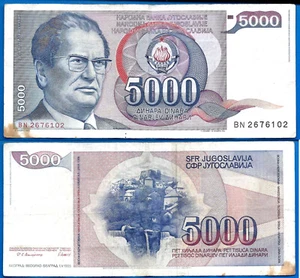 Yugoslavia 5000 Dinara 1985 Prefix BC Tito Yougoslavie Free Shipping Worldwide - Picture 1 of 3