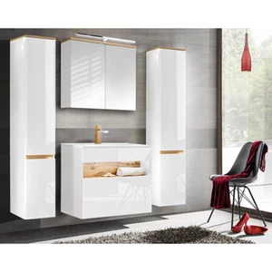 Badmöbel Set mit Keramik-Waschbecken inkl LED BERMUDA-56 in Weiß-Hochglanz mit W - Bild 1 von 8