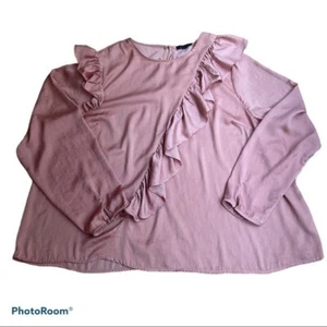 LANE BRYANT top blouse long sleeve peach satin ruffle size 22 - Picture 1 of 9