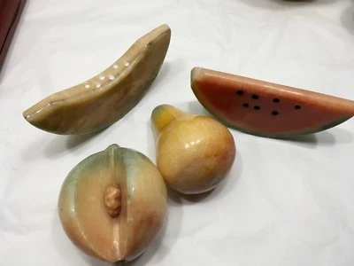 Vtg Alabaster Stone Fruit Cantalope Watermelon Cut Peach Pear  - Image 1 of 4