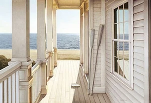 Serenity by Daniel Pollera Beach House Seaside Porch Art Print 36x24 Inches - Picture 1 of 1