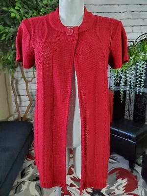XL Misses Red Two Button Front Short Sleeve Cardigan - Image 1 of 4
