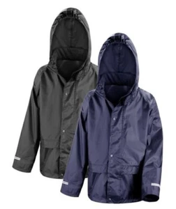 Boys Girls Kids Waterproof Jacket BLUE or BLACK Childrens Childs Raincoat - Picture 1 of 3