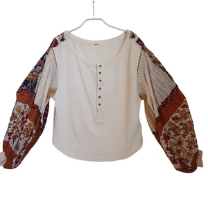 Free People Top Light Magic Henley Vanille Creme Boho Blumen Größe XL - Bild 1 von 12