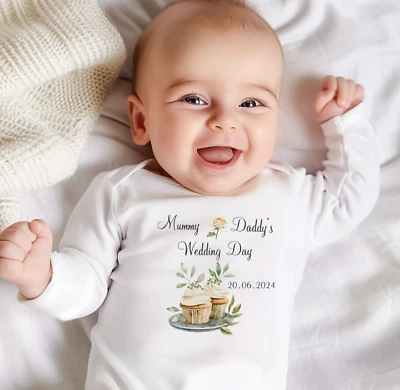 Personalised Cake Design Wedding Baby Romper Bib Set,  Quality  toddler Clothing - Image 1 of 3