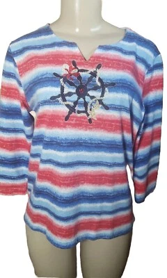 Blusa sin mangas a rayas patriótica Shenanigans para mujer multicolor pulóver top mediana  Foto 1 de 4