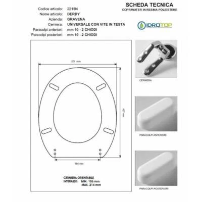Copriwater DERBY Gravena Bianco Cerniera Rallentata Soft Close Cromo - Immagine 1 di 2