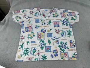 Vintage CREST Womens Scrub Top Short Sleeve Size 2XL V-Neck Botanical USA - Picture 1 of 9