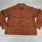 Chico’s Southwest Aztec Shirt Jacket Womens Sz 1 (M) Brown Faux Suede Button Top