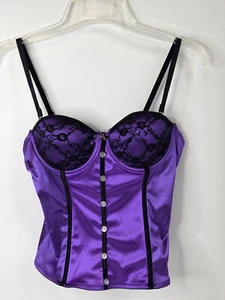 Playboy Intimates Black & Purple Lace Corset Bustier top Sz Medium Sexy Push Up - Picture 1 of 11