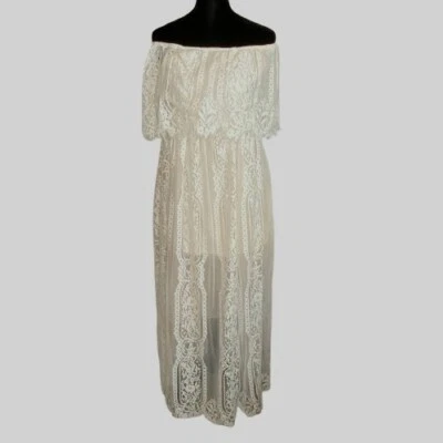 Baltic Born Womens Floral Lace Maxi Dress Sz XS Ivory Off Shoulder Boho Romantic - Image 1 of 4