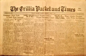 VINTAGE ORIGINAL 1936 COPY "THE ORILLIA PACKET and TIMES" NEWSPAPER - Imagen 1 de 1
