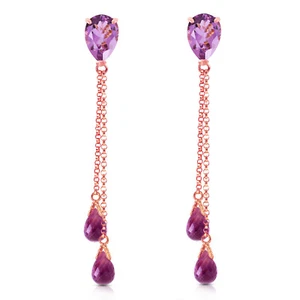 7.5 Carat 14K Solid Rose Gold Drop Earrings Square Cut Natural Amethyst Gemstone - Picture 1 of 4