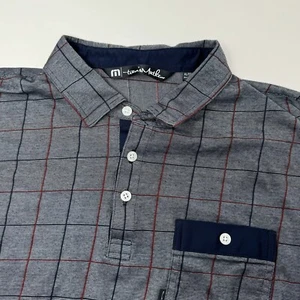 Travis Mathew Polo Shirt Mens XL Gray Blue/Red Check Plaid Golf Performance - Picture 1 of 5