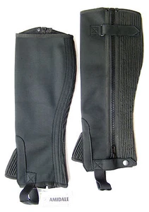 HALF CHAPS HORSE RIDING EQUESTRIAN BLACK WASHABLE AMARA - S/M/L/XL FROM AMIDALE - Picture 1 of 6