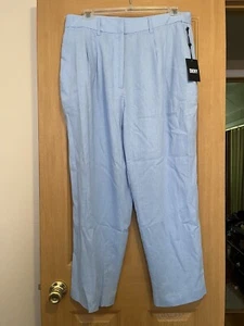DKNY Women’s Linen Pants Sz 16 Light Blue Straight Wide Leg Trouser - Picture 1 of 16