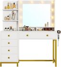 Vanity Desk With Mirror & Lights For Bedroom, Makeup Vanity Table With 5 Drawers