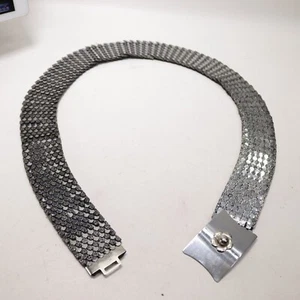 Vtg Shiny Waist Belt XL Silver Metal Mesh Stretch Floral Latch Shimmer - Picture 1 of 10