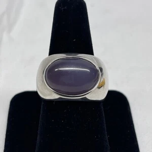Peaceful Purple Oval Shaped Chalcedony Sterling Silver Ring Size 11 - Picture 1 of 5