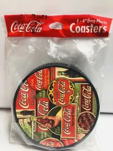 COKE COASTERS VINTAGE COCA COLA ADVERTISING THEME QTY 4 4" DECO PLASTIC CONIMAR. - Picture 1 of 2