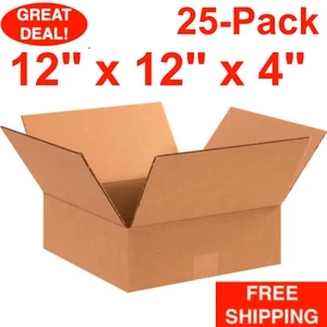 25-Pack 12" x 12" x 4" Flat Cardboard Corrugate Shipping Boxes Moving Box Bundle - Picture 1 of 24