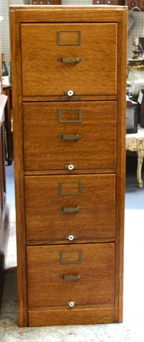 Antique Solid Oak 4-Drawer Vertical File Cabinet by Library Bureau.  Patent 1903 Cover