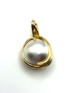 14K GELBGOLD MABE PERLEN ANHÄNGER WIRBEL VERSTÄRKER ~ 12,5 MM ~ 4,1 Gramm - Bild 1 von 12