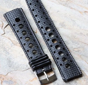 Dick weicher schwarzer Gummi 20 mm Vintage Taucher Band runde Löcher NOS Riemen 100+ verkauft - Bild 1 von 3