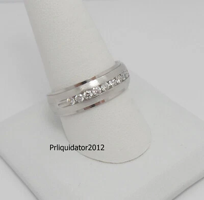 1/2CT MENS NATURAL DIAMOND WEDDING BAND BRIDAL RING 10K WHITE GOLD 6.4 GRAMS - Image 1 of 4
