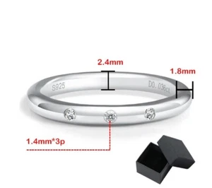 0.036ct 18k WG 925 Moissanite 3 stone Wedding Band Ring - Picture 1 of 1
