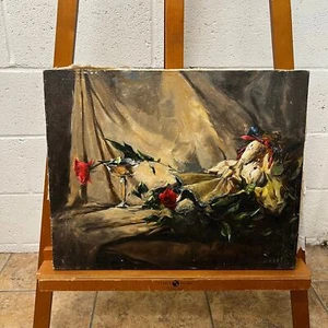 attributed to Don Rigs signed Still life doll and rose oil painting with acrylic - Picture 1 of 7