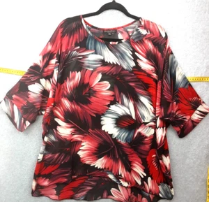 Caroline Morgan Size 10 Shades Of Red Black Cream Dolman Sleeve Relaxed Fit Top - Picture 1 of 9