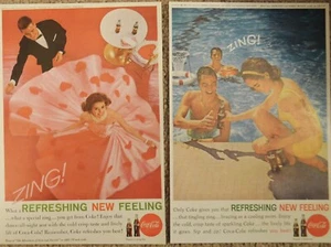 1961 1962 2 Coca Cola Coke Soft Drink Print Ads Swimming Pool Dancing - Picture 1 of 1