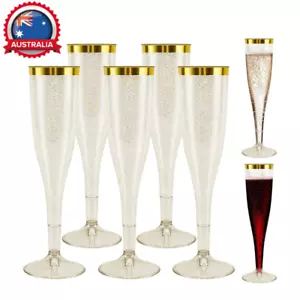 50pc Plastic Champagne Flutes Gold Glitter Wedding Party Champagne Wine Glass AU - Picture 1 of 22