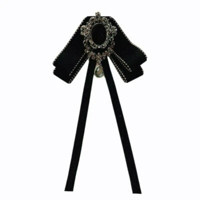 Women Retro Rhinestone Bow Neck Tie Collar Bowknot JK Uniform Bowtie Ribbon - Image 1 of 4