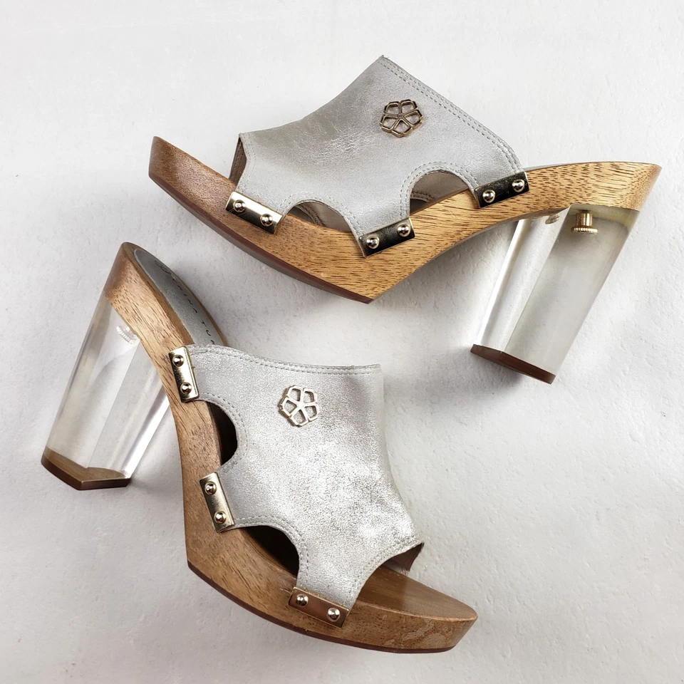 Zapato de plataforma Trina Turk Palm Springs Lucite tacón para mujer 9 plateado de madera sin cordones Foto 1 de 4