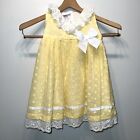 Bonnie Baby Yellow Eyelet Dress Lace Bow Button Back Size 24 Months