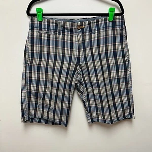 Lucky Brand Shorts Mens 32 Blue Red Flat Front Yellow Plaid Chino Cotton Adult - Picture 1 of 9