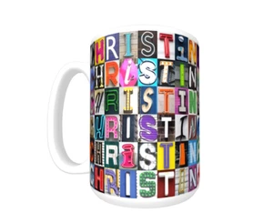 CHRISTINA Kaffeebecher / Tasse mit dem Namen auf Fotos von tatsächlichen Zeichenbuchstaben - Bild 1 von 3