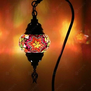 Turkish Moroccan Style Mosaic Table Bedside Handmade Tiffany Swan Lamp Light - Picture 1 of 8