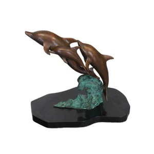 Bronze Figur 3 springende Delphine Familie Skulptur L: 62 cm -11671- - Picture 1 of 4