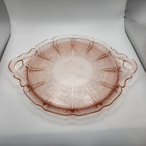 Jeannette Glass Company Vintage Depression Cherry Blossom Two Handled Pink Tray - Picture 1 of 9