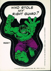 MARVEL COMIC BOOK HEROES 1974 STICKER CARD HULK-1 - Picture 1 of 1