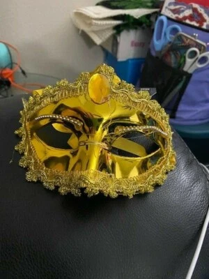 Womens Elegant Gold Venetian Masquerade Half Mask Costume Accessory New!!! - Image 1 of 2