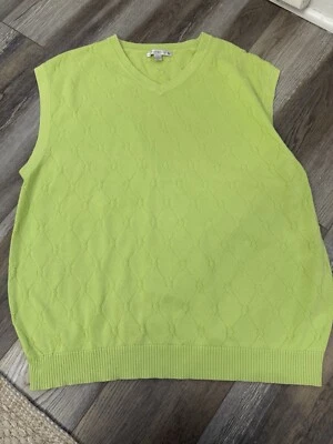 Vtg Cutter & Buck V-Neck Cable Knit Green Cotton Sweater Vest Men’s L - Image 1 of 4