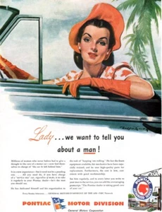 Bradshaw Crandell Pontiac General Motors Lady in Convertible 1940s Print Ad - Picture 1 of 1