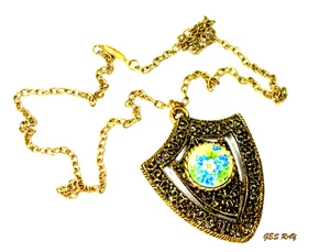 Vintage filigrane handbemalte Kamee Anhänger Halskette - Bild 1 von 5