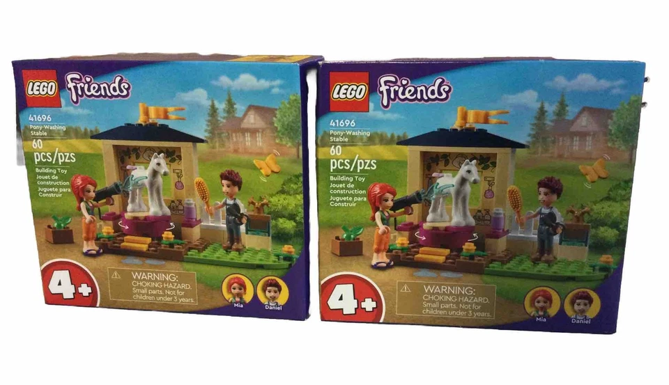 2 Pack-New! LEGO Friends Pony Washing Stable 41696 Mia, Daniel & White Horse - Image 1 of 1
