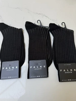 3 pares de calcetines FALKE Shadow para hombre Reino Unido 5,5-6,5 / UE 39-40 acanalados gris/blanco PVP £60 Foto 1 de 4